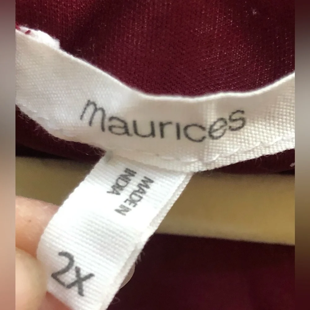 Maurices Burgundy Floral Wrap Looking Top with Frilly Sleeves - Picture 2 of 6